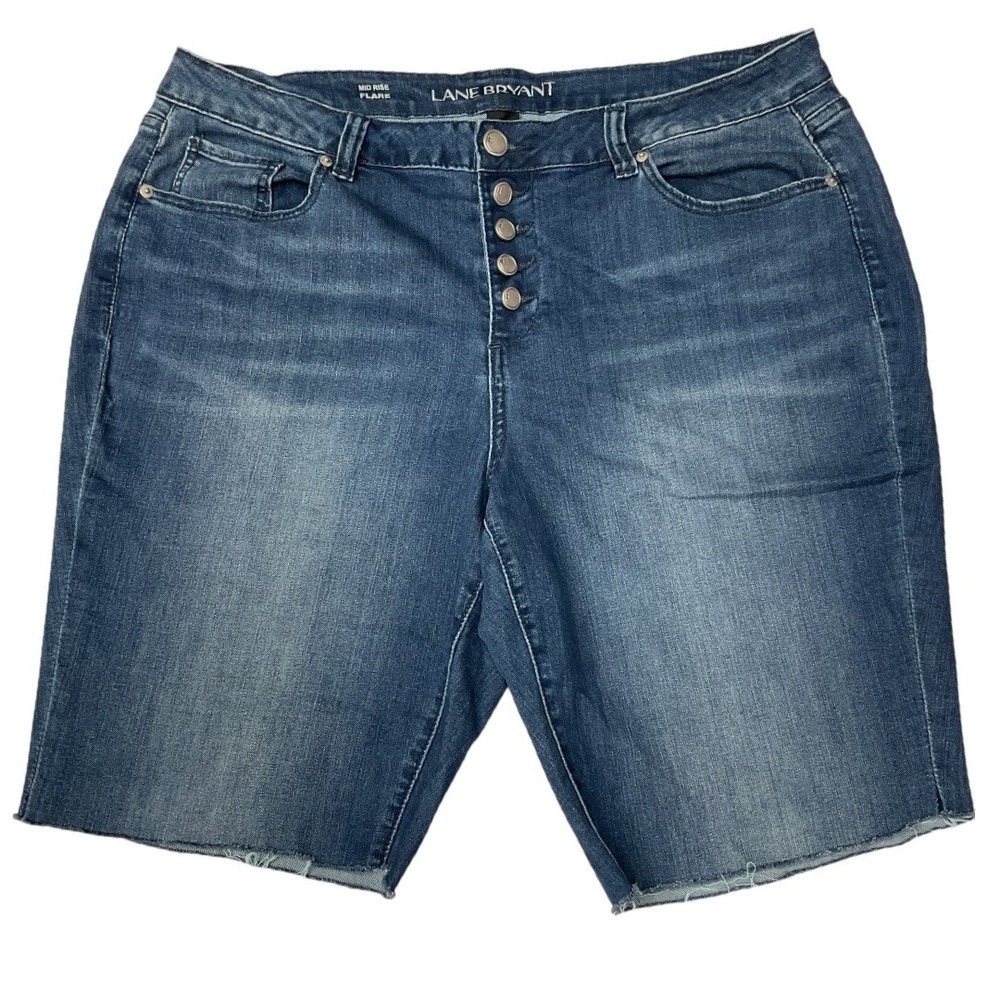 Lane Bryant Mid Rise Flare Button Fly Denim Cut Off Bermuda‎ Shorts Blue Size 20